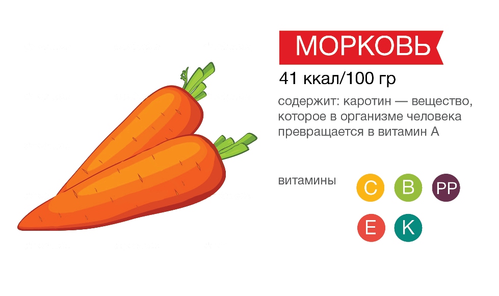 Морковь содержит витамин А (каротин) - витамины в овощах